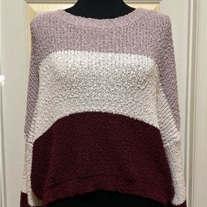 Debut Colorblock Crew Neck Sweater - Purple, White, Burgundy